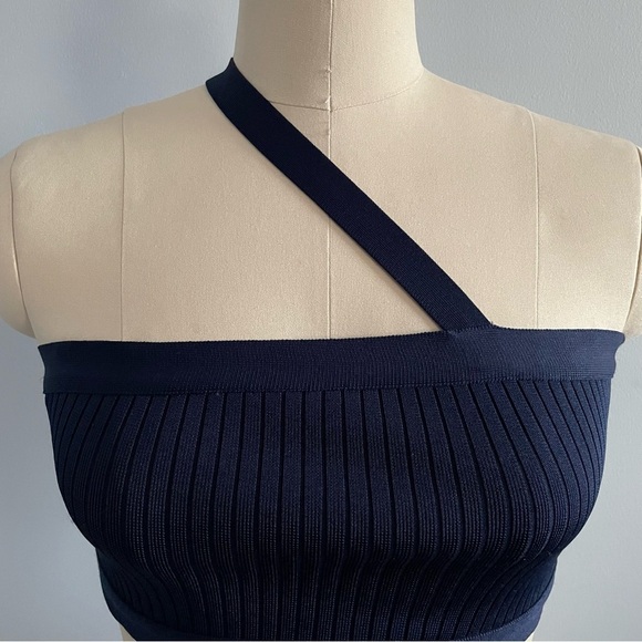 Lulus Dance Hall Navy Blue One-Shoulder Sweater Cropped Top- Size XL- NWT - Picture 3 of 7